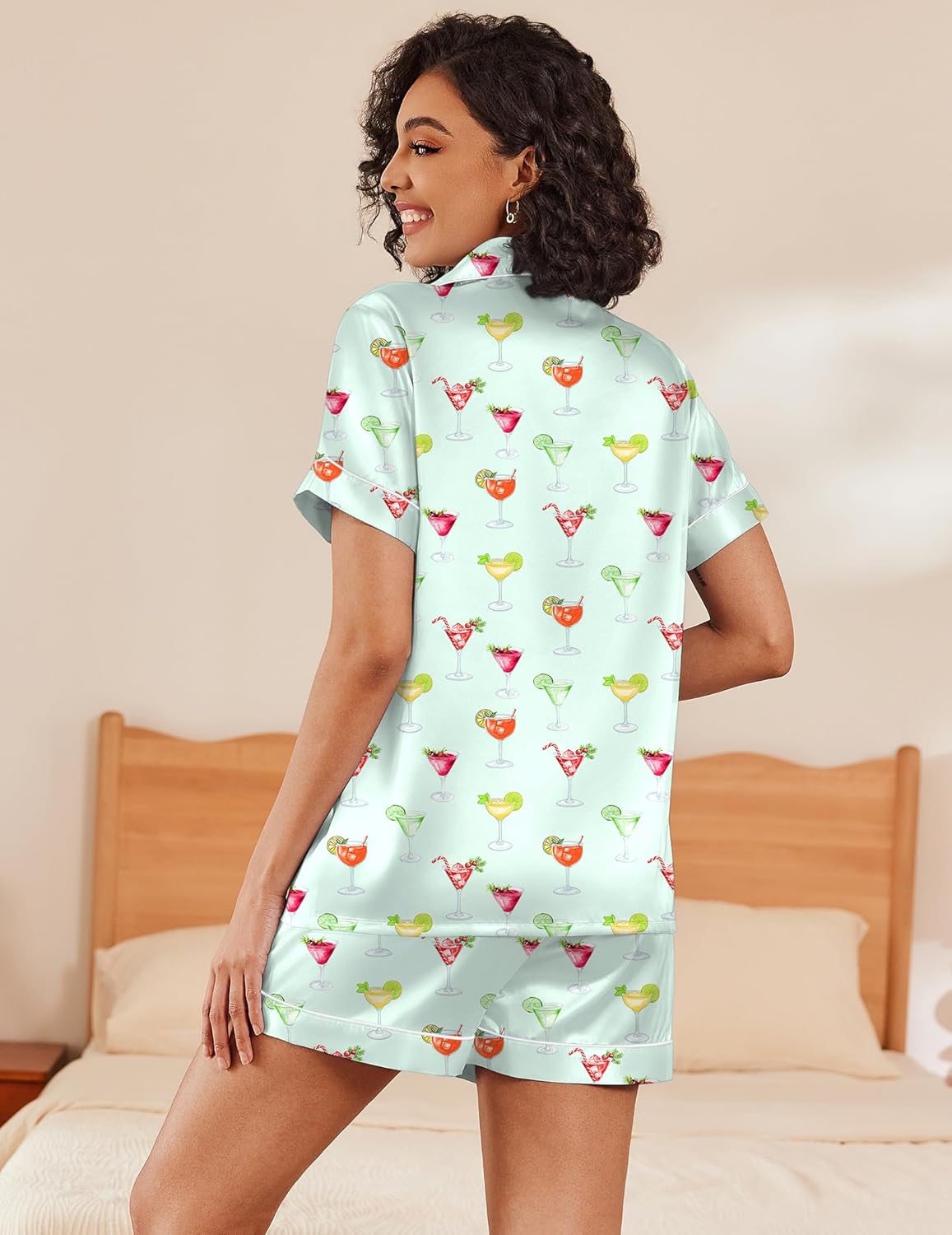 Ekouaer Pajamas for Women Set Silk Satin Pjs Shorts Sleepwear 2 Piece Loungewear S-XXL