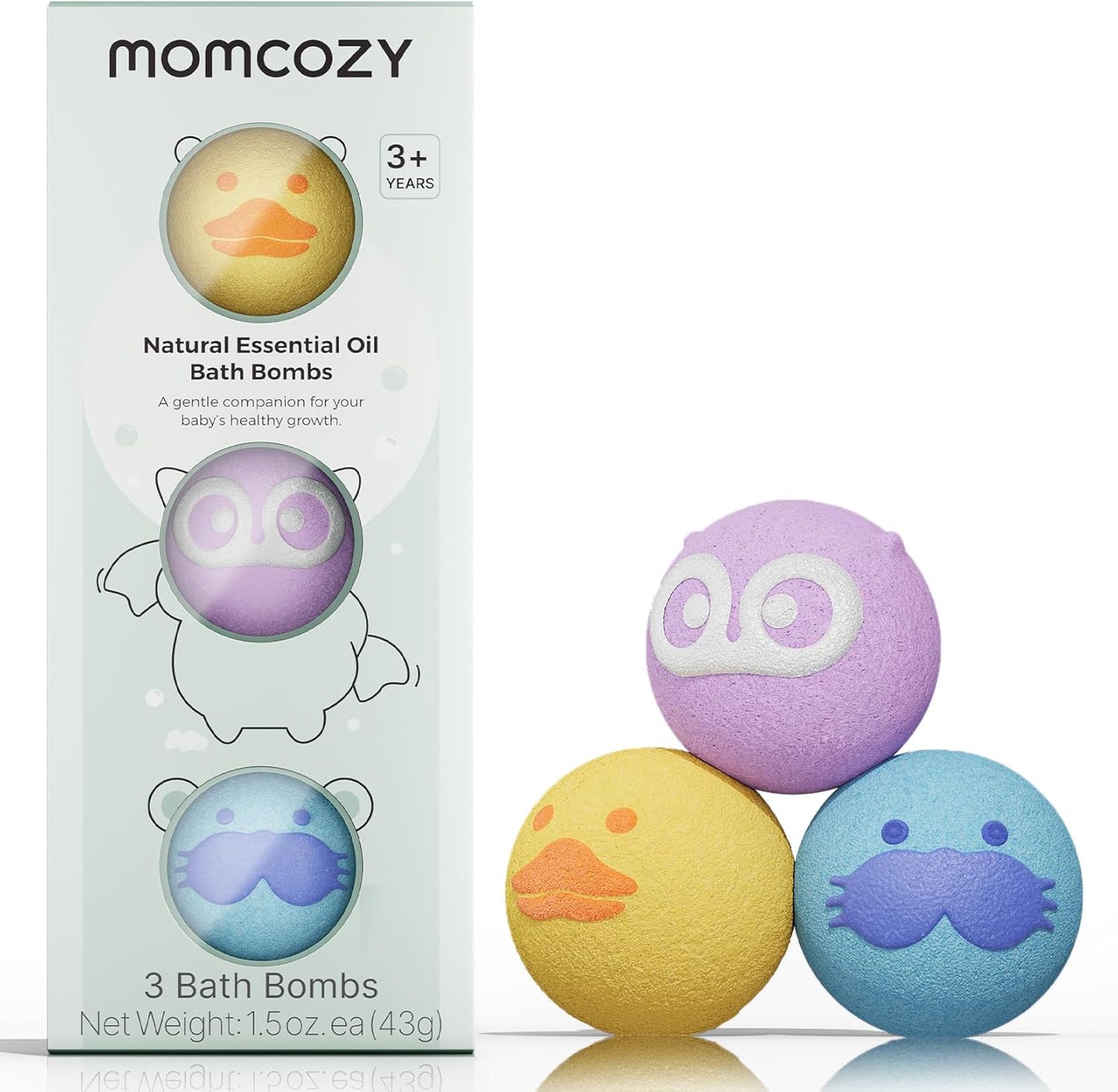 Momcozy Natural Essential Oil Bath Bombs,3 Pcs Bubble Bath Fizzy Balls with 3 Cute Animal Shapes,Bath Bombs Gift Set for Kids Girls Boys Toddler, Ideal Gift for Birthday, Bath Bomb Kit