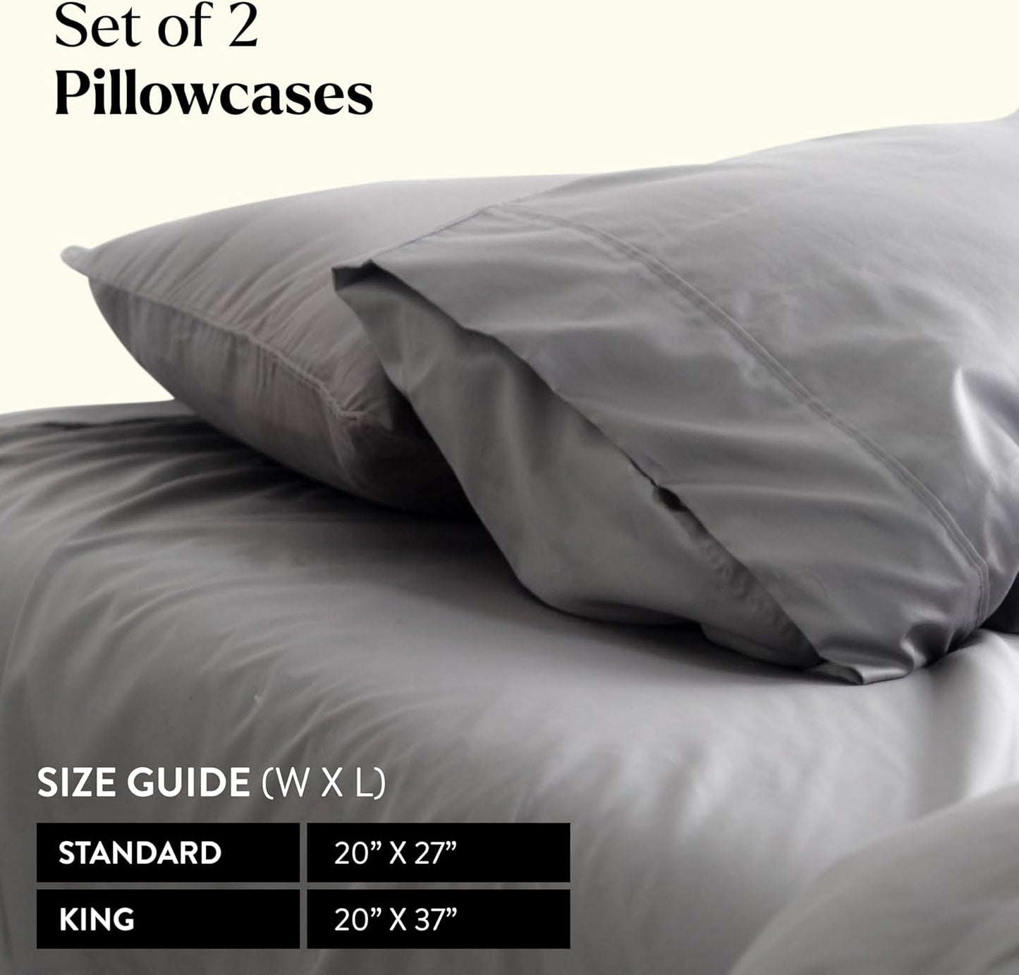 Miracle Made Extra Luxe Soft Cooling Pillowcase, 2-Piece Silver-Infused Cotton Fabric – Lightweight, Thermoregulating, Breathable Cover for Sensitive Skin, Standard Size, Stone