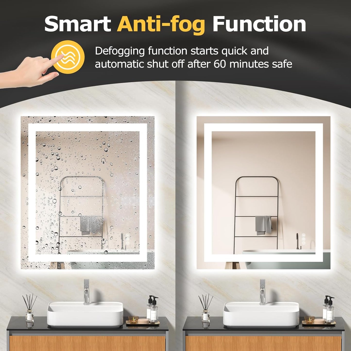 LED Bathroom Mirror with Lights 28x32 Wall Vanity LED Mirror Stepless Dimmable,Double Front and Backlight,Anti-Fog,Memory Smart Mirror for Bathroom