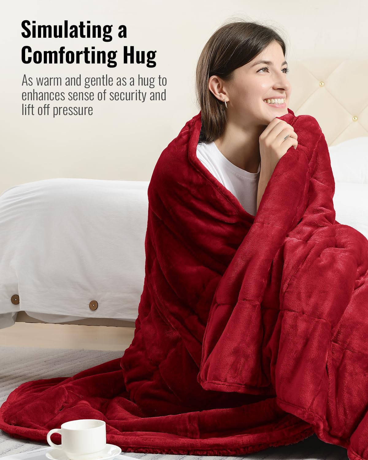 Uttermara Sherpa Fleece Weighted Blanket 20 lbs for Adult, Unicolor Ultra-Soft Fleece and Sherpa, Dual Sided Cozy Plush Blanket for Sofa Bed, 60 x 80 inches, Red