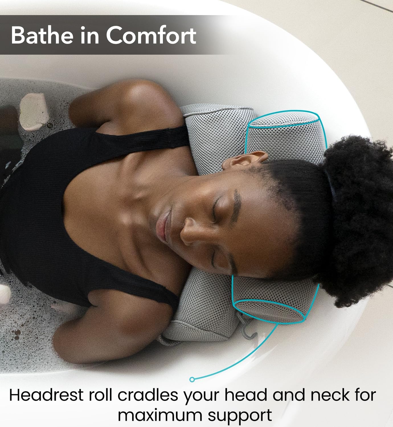 Everlasting Comfort Luxury Bath Pillows for Tub with Head and Neck Support - Non-Slip Bathtub Pillow with Suction Cups, Quick-Drying Mesh & Drying Hook - Jacuzzi & Spa Accessories for Women - Gray