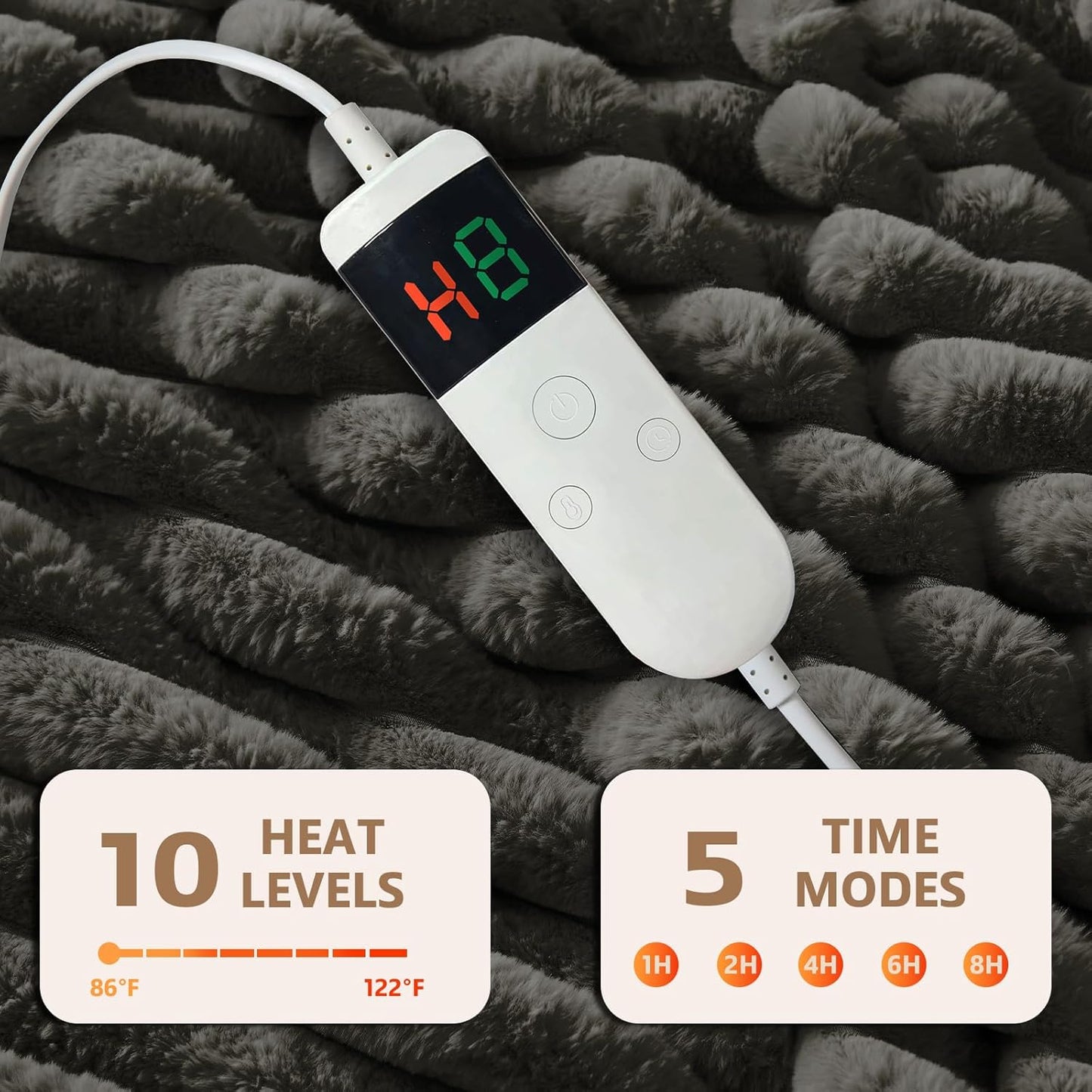 Heated Blanket Electric Throw 50″x60 ″Inch - Thick Striped Flannel Electric Blanket,10 Heating Levels, 1-12 Hours Auto Off, Fast Heating Heating Blanket with Overheat Protection.