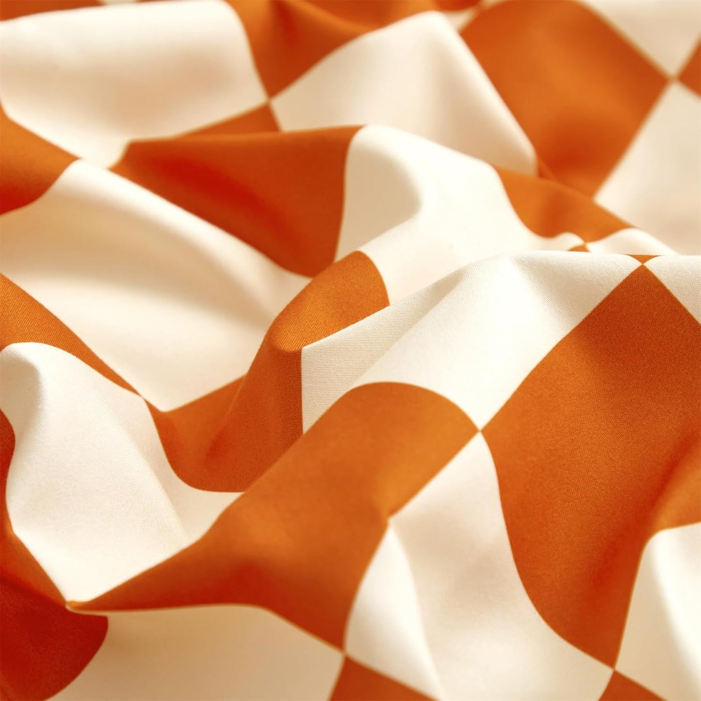 KAREVER Orange White Grid Comforter Set Twin Burnt Orange Plaid Bedding Set Girls Reddish White Checkered Bed Blanket Set Kids Durable Breathable Bedding Comforter Set
