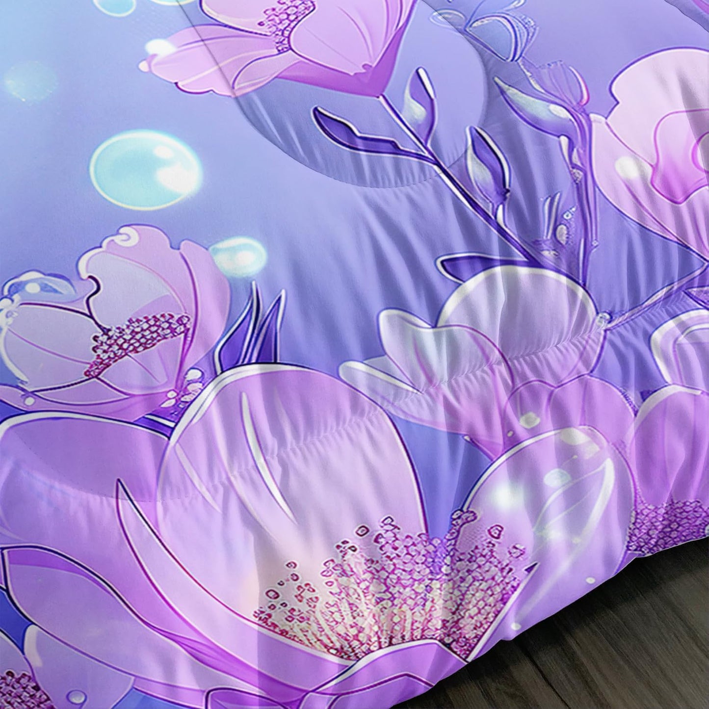 Pretty Mermaid Comforter King for Girls Kids, Mermaid Fish Scale Floral Pattern Bedding for Girls Bedroom Decor, Ocean Themed Comforter Bedding Set with 2 Pillowcases