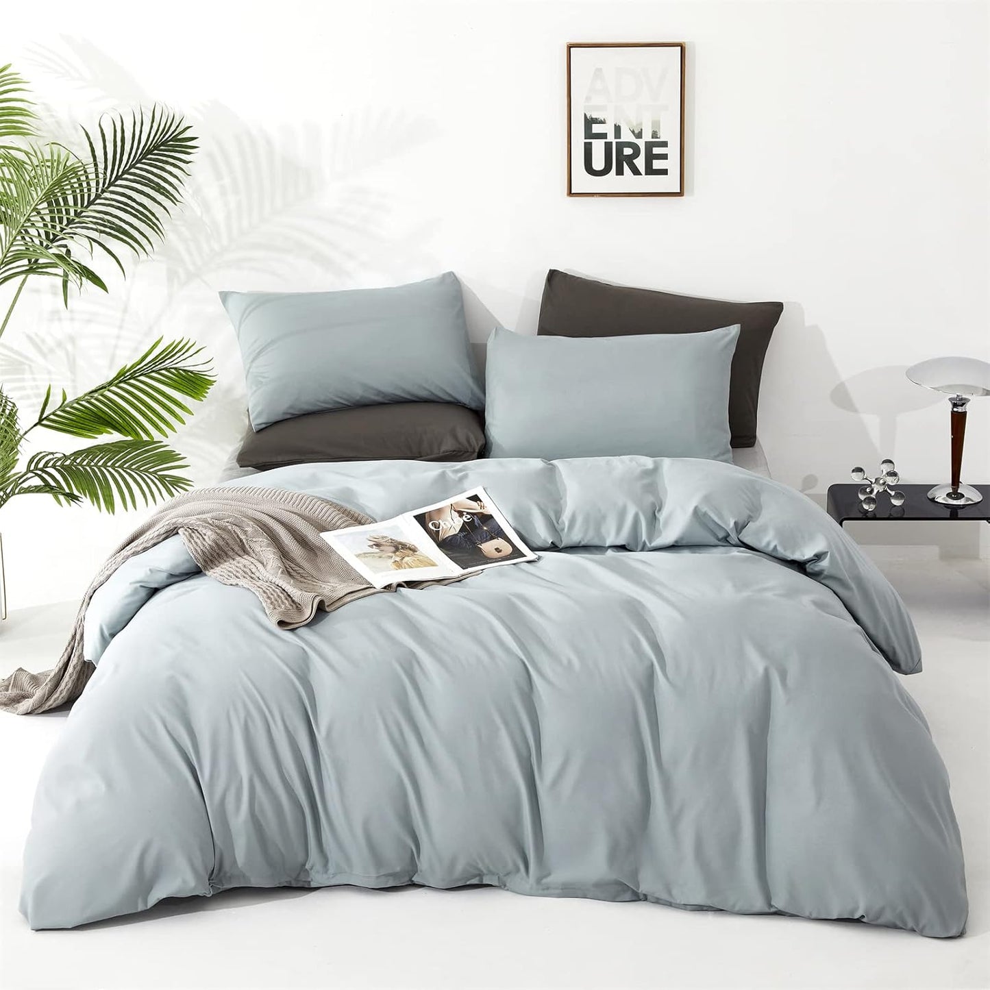 Cottonight Cal King Blue Comforter Set Light Blue Bedding Set California King Solid Blanket Quilts Modern Soft Breathable Baby Blue 3 Piece Comforter Set