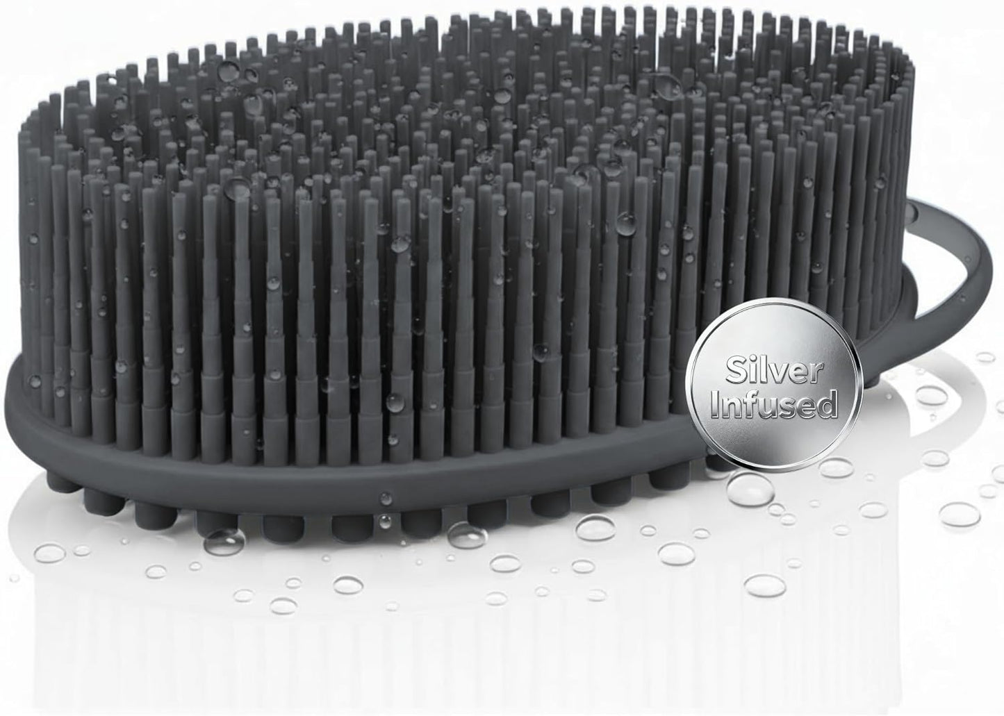 Silver Infused Silicone Body Scrubber Shower - Gentle Back Scrubber Soft Bristles - Avilana Premium Dual Sided Bath Brush Massage - Advanced Material Loofah Alternative - Gift Women Men