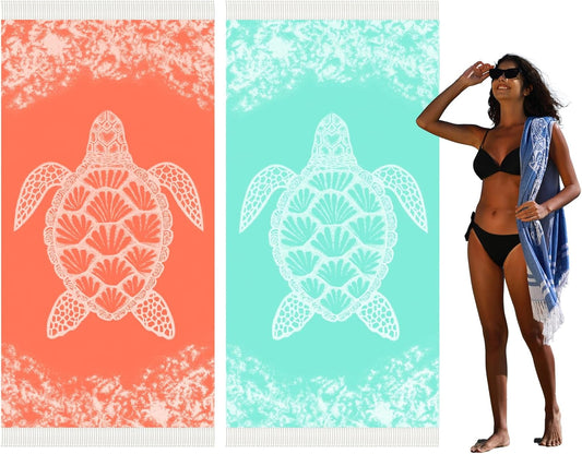 2 Pack Turkish Beach Towel Quick Dry Absorbent Cotton Lightweight Thin Bathroom Bath Pool Swim Towels Extra Large Oversized Sand Free Beach Accessories Essentials Stuff Cloud Adults Gift