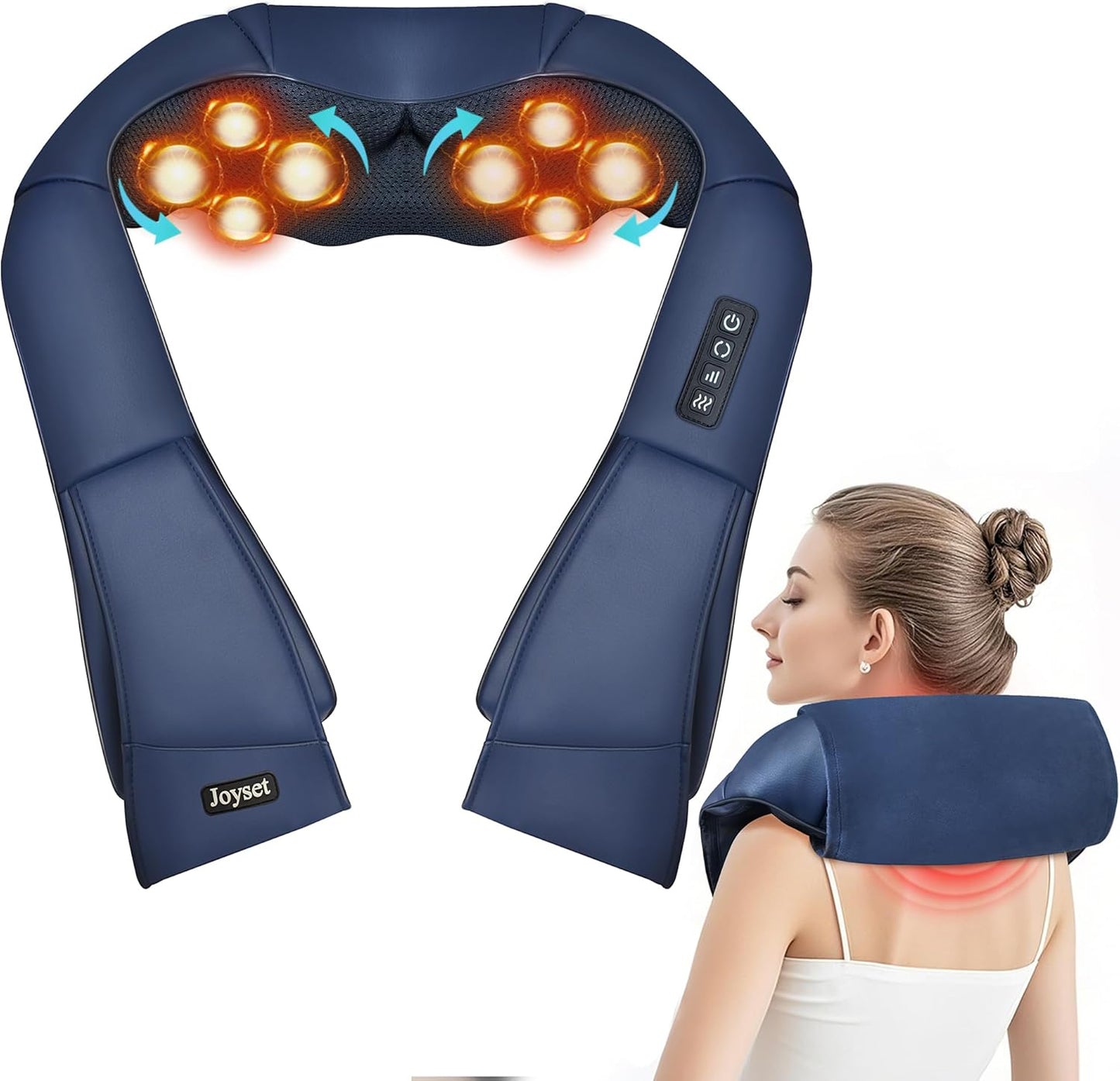 Joyset Shiatsu Neck and Back Massager with Heat,Electric Shoulder Massager for Pain Relief Deep Tissue,3D Kneading Massage with Cloth Cover Easy to Clean Best Gift for Men Women Parents (Blue)