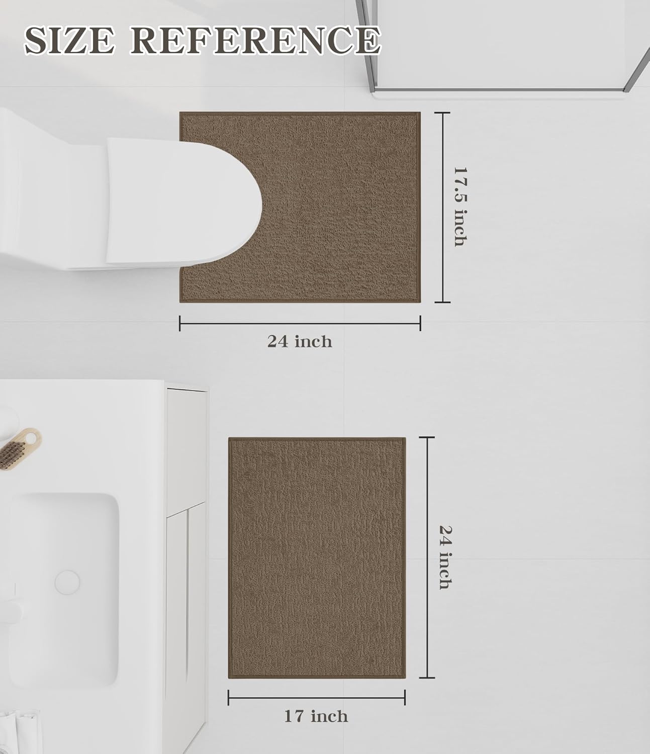chakme 2 Piece Bathroom Rug Sets, Ultra Thin Bath Mat Quick Dry, Absorbent Non Slip Machine Washable, Coffee, 17" x 24"
