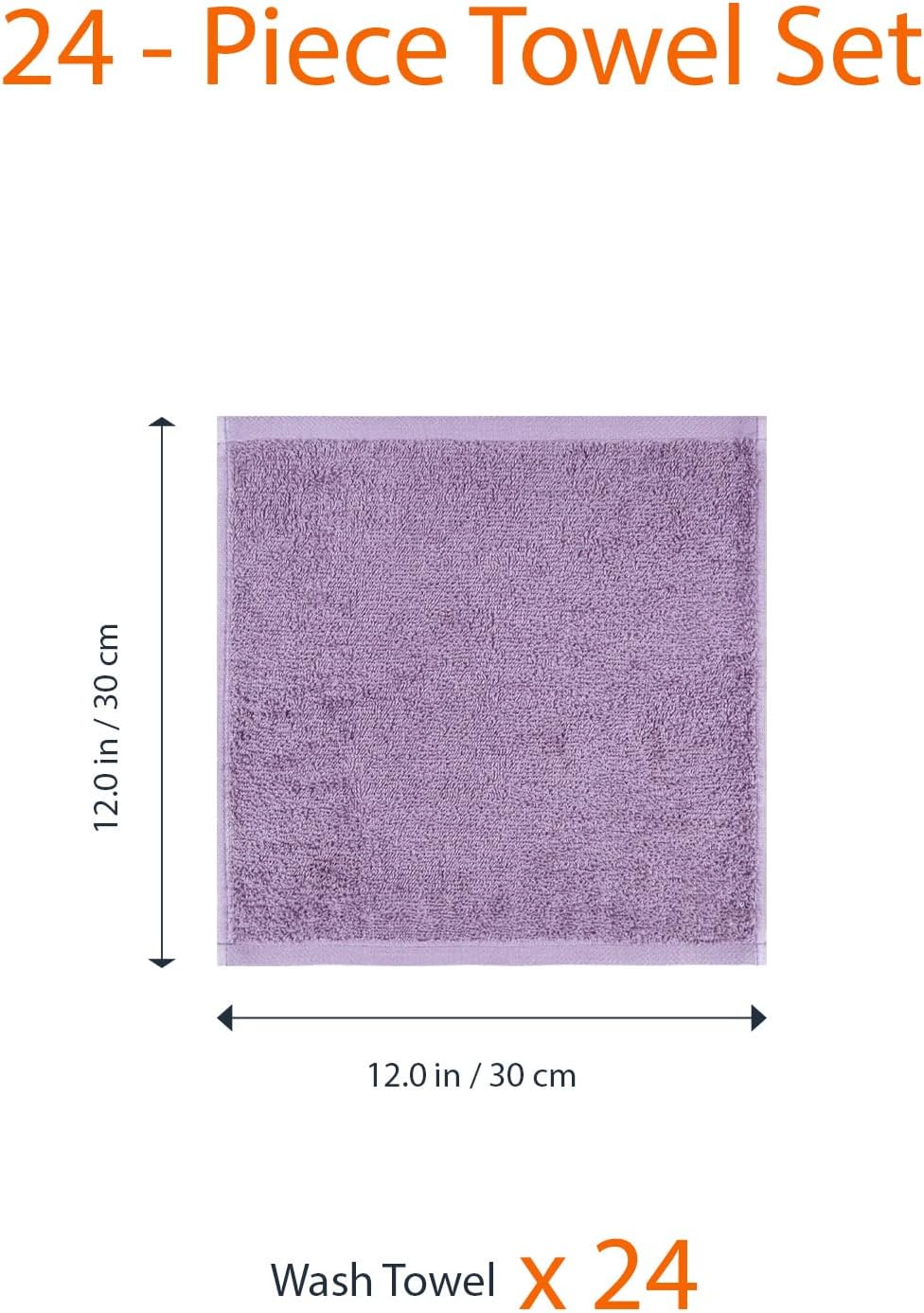 Amazon Basics face Towels for bathroom, 100% Cotton Extra Absorbent washcloth, Fast Drying - salon towel - 24 Pack Lavender (12 x 12 inches)