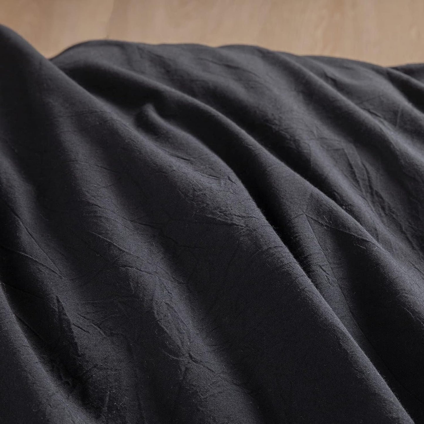 BESTOUCH Duvet Cover Set 100% Washed Cotton Linen Feel Super Soft Comfortable Chic Lightweight 3 PCs Home Bedding Set Solid Deep Black Oversized Full