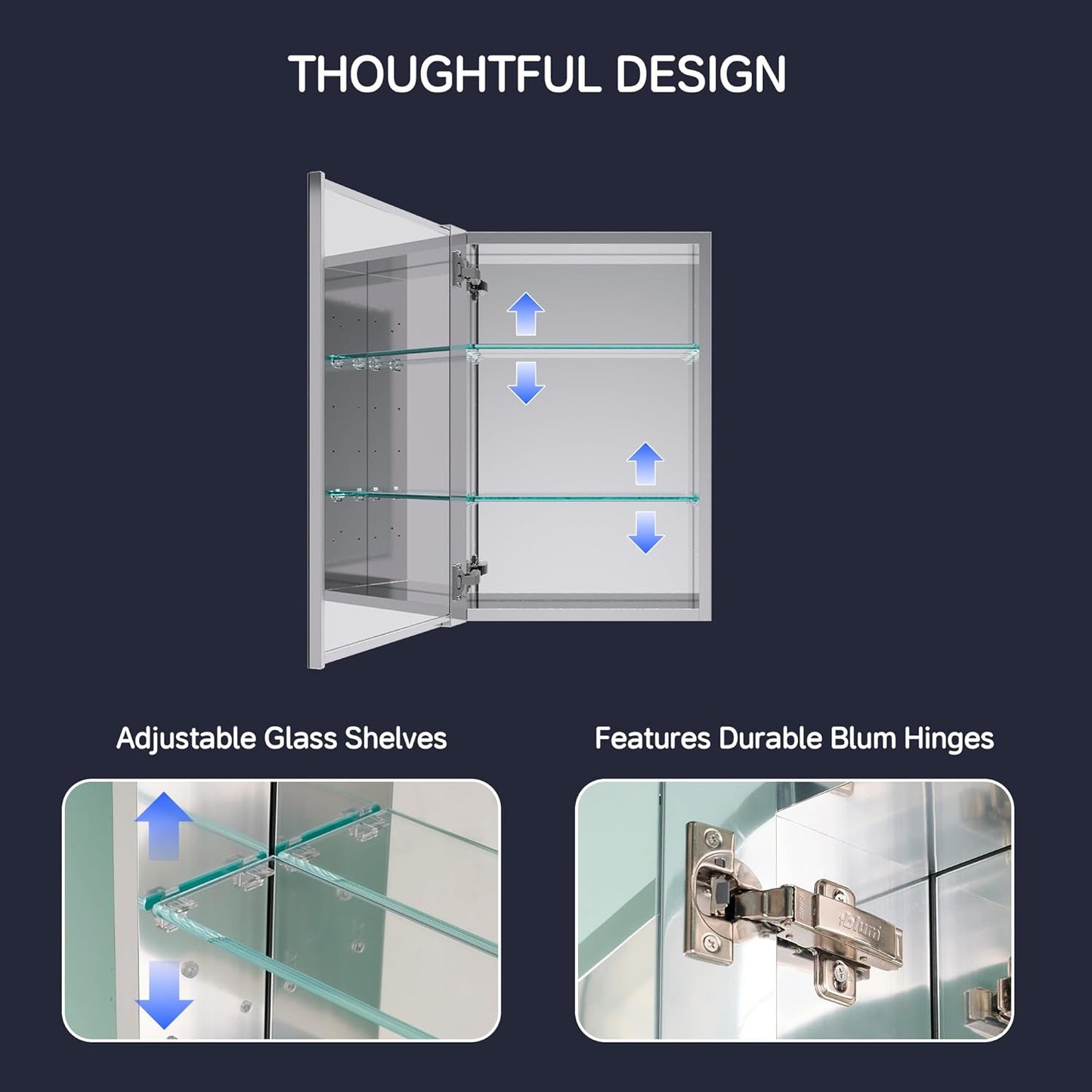 Medicine Cabinet 16" x 24", Bathroom Medicine Cabinet with Mirror, Recessed Medicine Cabinets with Adjustable Shelves, Soft-Closing Door, and Aluminum Alloy Frame - Reverse Installation, Silver