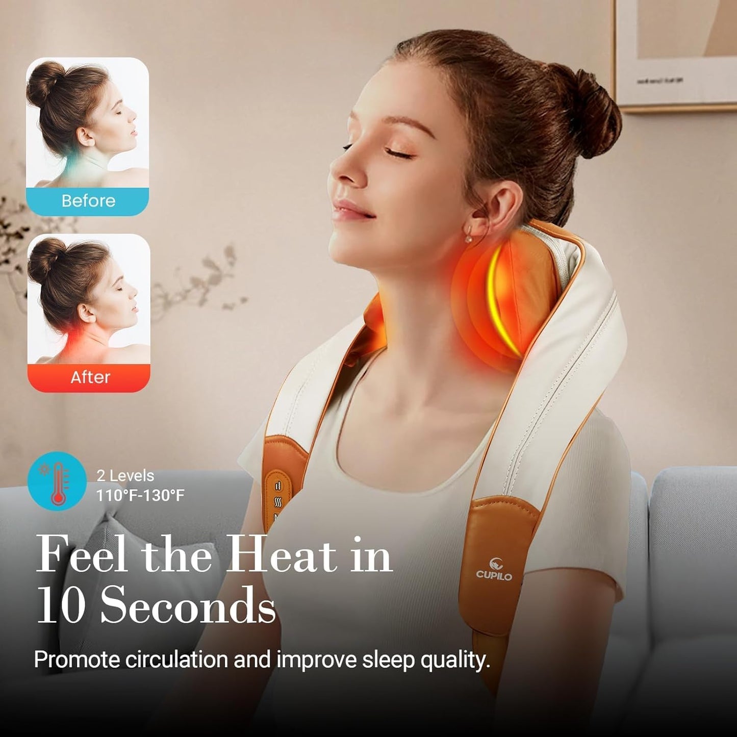 Shiatsu Neck Massager with Heat - Cordless 4D Expert Neck Shoulder Massage for Pain Relief,Upgarded Kneading Massager for Muscle Relaxation, Gifts for Men Women