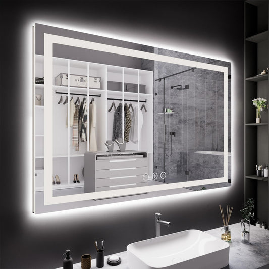 60X40 LED Bathroom Mirror with Lights, Anti-Fog, Backlit + Front Lit, Lighted Bathroom Vanity Mirror for Wall, Memory Function, Dimmable, Tempered Glass, Shatter-Proof, ETL Listed