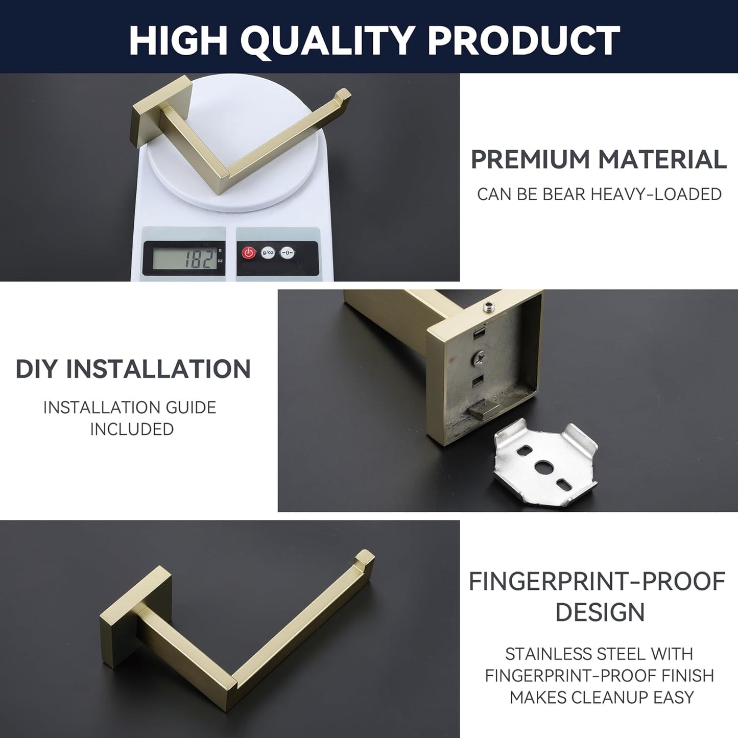 LANC Gold Toilet Paper Holder, Brushed Gold Toilet Paper Roll Holder Wall Mounted for Bathroom Kitchen RV Modern Toilet Tissue Holder Dispenser Rustproof SUS304 Stainless Steel Right, A8807BG