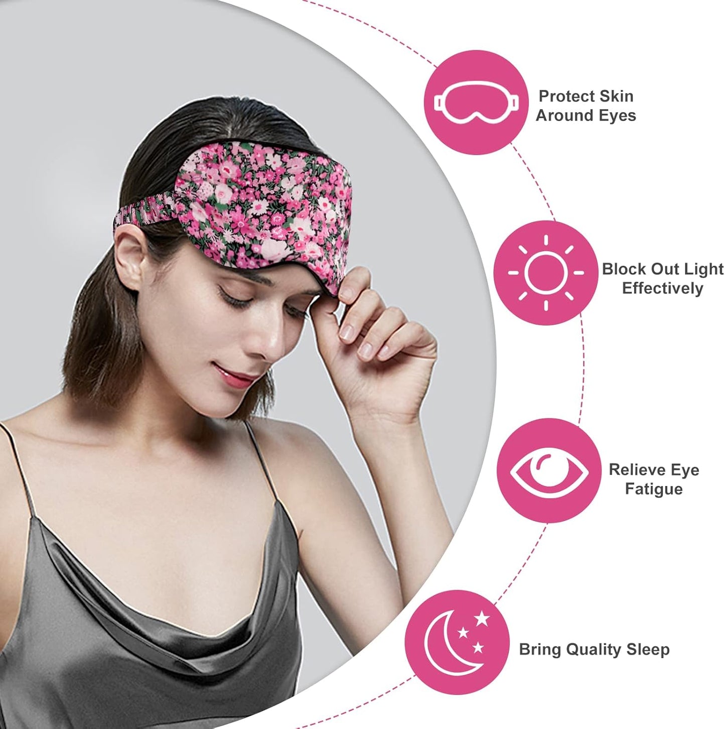 OLESILK 100% Natural Mulberry Silk Sleep Eye Mask Block Out Light, Fashion Printed Eye Mask Blindfold for Women Men Full Night Sleeping, Chic Eye Cover Eyeshade, Pattern 3
