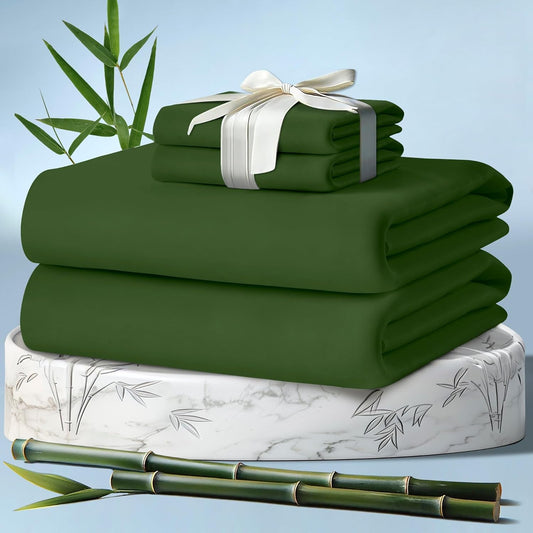 DECOLURE 100% Viscose Derived from Bamboo Sheets Queen Size 4pcs - Ultra Soft & Luxuriously Cooling, 17" Deep Pocket, Double Stitching, Perfect for Hot Sleepers - Queen Bed Sheets (Olive)
