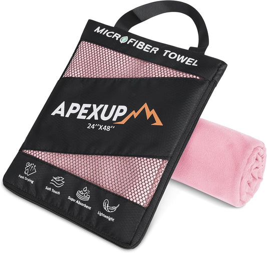 APEXUP Microfiber Travel Towel, Ultra Absorbent Quick Dry Towels, Lightweight Gym Sports Camping Towel for Workout, Yoga, Beach, Shower, Swimming (48"×24", Pale Rose)