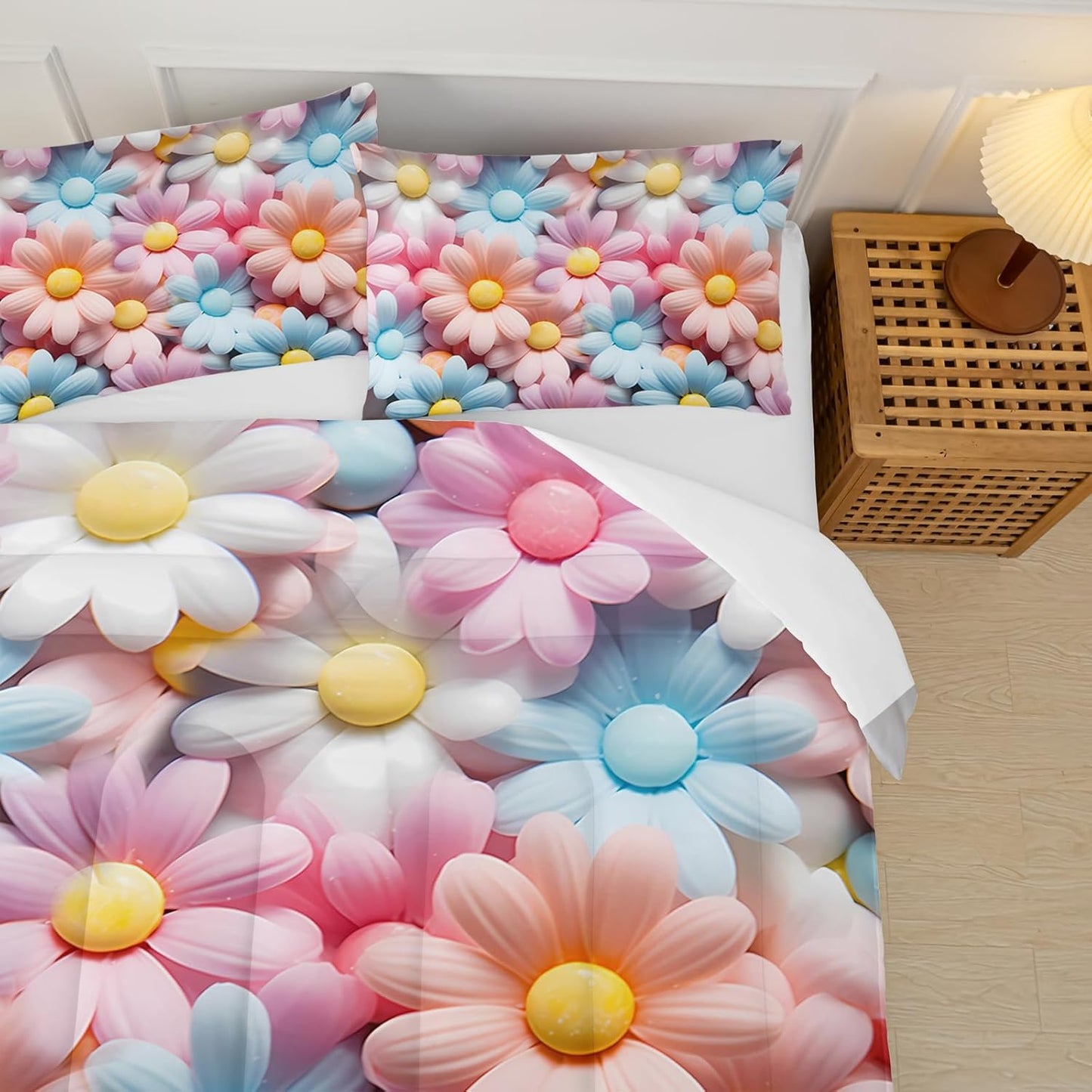 Pink and Blue Floral Comforter Set King，King Size Quilt Bedding Set Pink Floral，3-Piece Comforter Set with 1 Comforter with 2 Pillow Case