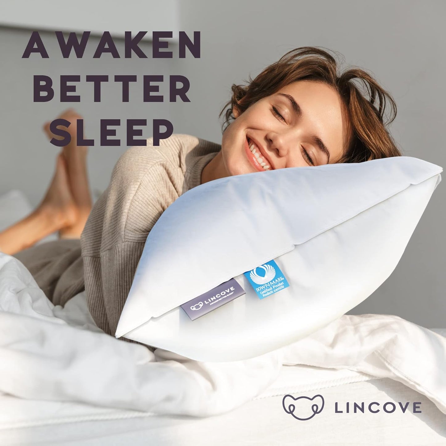 Lincove Cloud Natural Canadian Down Pillow, White Luxury Sleeping Pillow - 625 Fill Power, 500 Thread Count Cotton Shell, Made in Canada, Standard - Firm, 2 Pack