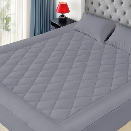 Full Size Mattress Pad Cotton Top Mattress Cover Quilted Fitted Mattress Protector with 18-22" Deep Pocket Down Alternative Fill Noiseless & Breathable (Full, Dark Grey)