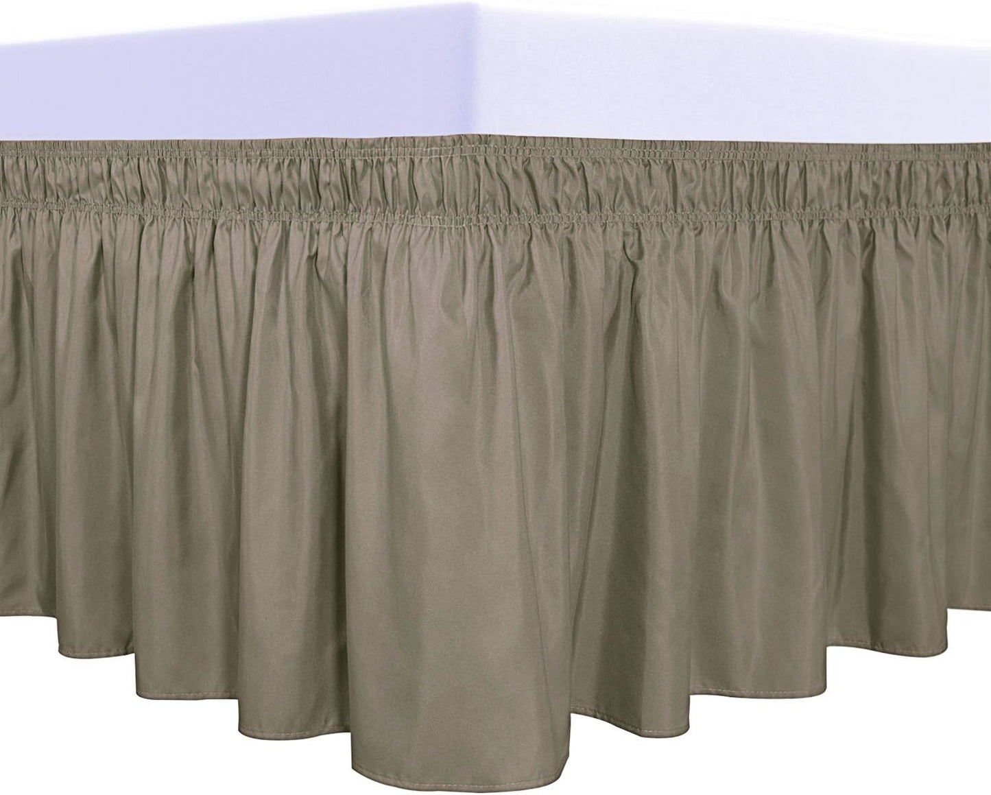 PureFit Wrap Around Ruffled Bed Skirt with Adjustable Elastic Belt - 14 Inch Drop Easy to Put On, Wrinkle Free Bedskirt Dust Ruffles, Bed Frame Cover for Queen, King and C-King Size Beds, Sand