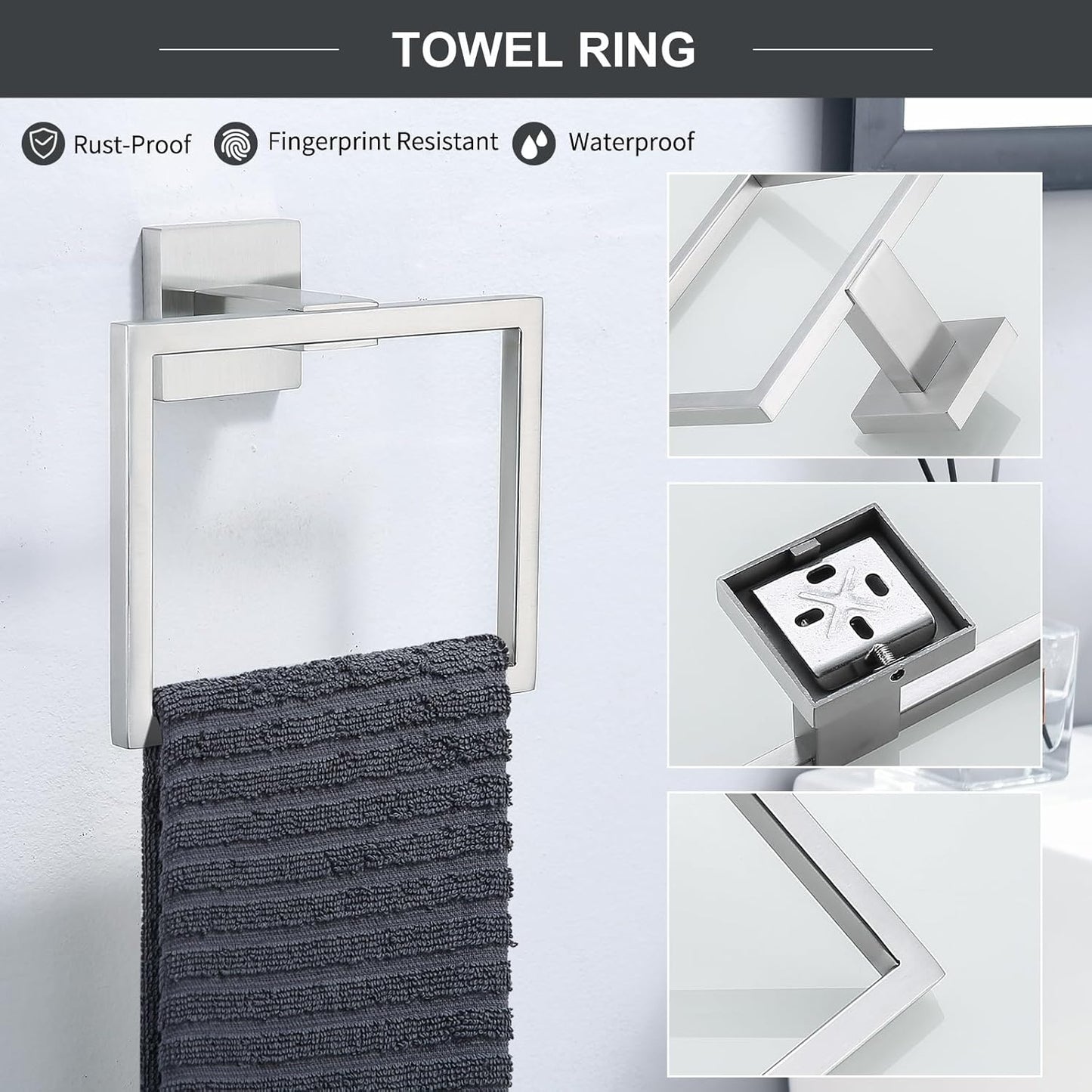 TQKAG 6-Piece Bathroom Towel Bar Sets Brushed Nickel 23.6 inch Towel Bar Stainless Steel Towel Ring Coat Hook and Toilet Paper Holder Bathroom Hardware Set Wall Mounted Bathroom Accessories Kit