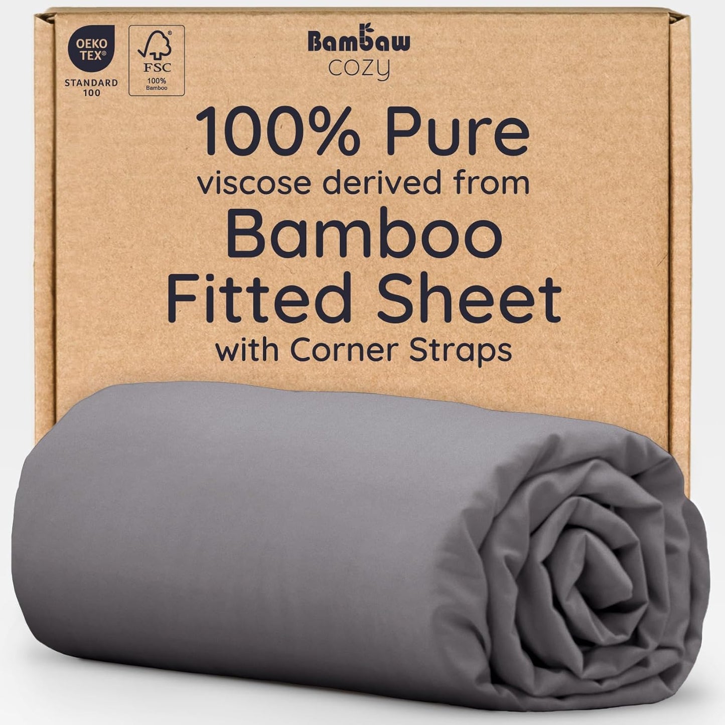 Bambaw 100% Viscose Derived from Bamboo Fitted Sheet Full Size, Cooling Fitted Sheets Only, Full Mattress Fitted Sheet Only, 15’’ Deep Gray Fitted Sheet Full, Soft Fitted Sheet with Straps (Dark Gray)