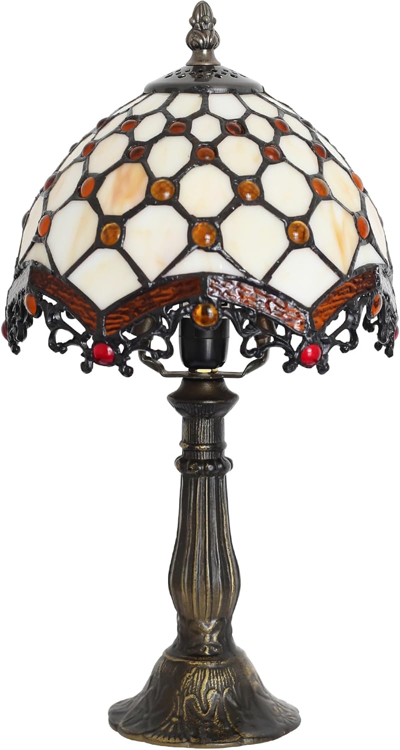 Stained Glass Table Lamp - 8-inch Vintage Stained Glass Lamp, Suitable for Bedroom Bedside, Living Room Night Light, and Home Office mini Table lamp