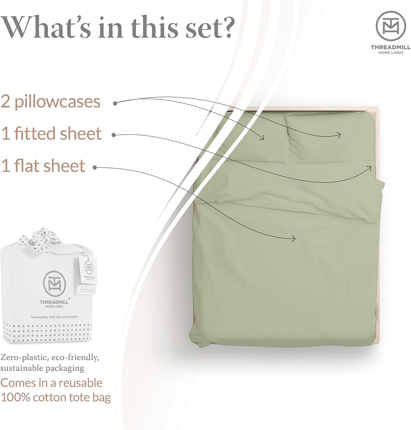 Threadmill 5-Star Hotel 500 Thread Count Best Bed Sheets, 100% Cotton Sheets Set for Queen Size Bed, Smoother Than Egyptian Cotton Claims, 4 Pc Set with Deep Pockets (Sage Green)