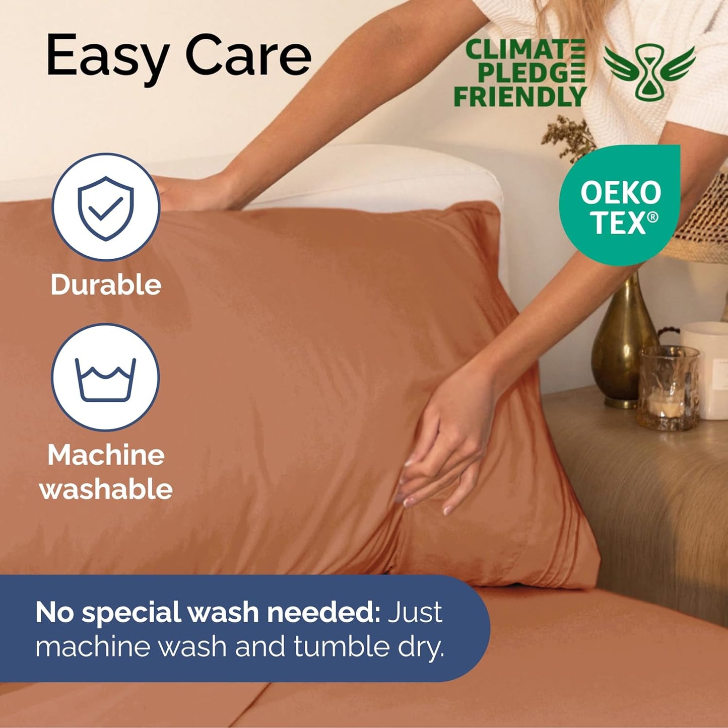 Cal King Size 4 Piece Sheet Set - Extra Soft, Breathable & Cooling - Hotel Luxury Durable Bed Sheets for Women & Men - Deep Pockets, Easy-Fit & Wrinkle-Free - Warm Peach Oeko-Tex