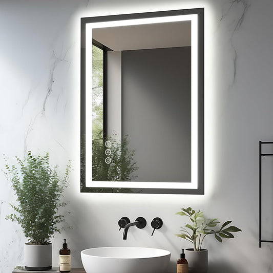 20"x28" LED Bathroom Mirrors for Wall, Front and Backlit Mirror, Anti-Fog Vanity Mirror with Lights, Stepless Dimmable Lighted Mirror, 3 Colors Smart Mirror (Horizontal/Vertical)