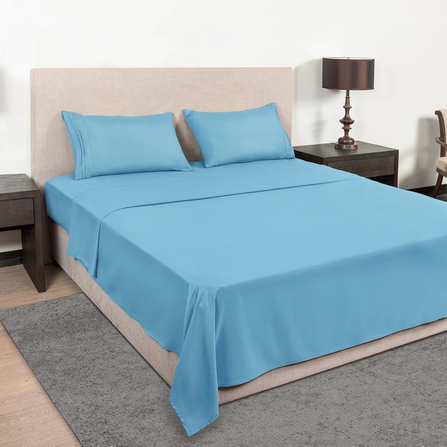 Mejoroom King Size Sheet Set - Soft Microfiber Bed Sheets,Deep Pocket Fitted Sheet, Soft, Breathable, Wrinkle & Fade Resistant - 4 Piece (King, Denim Blue)