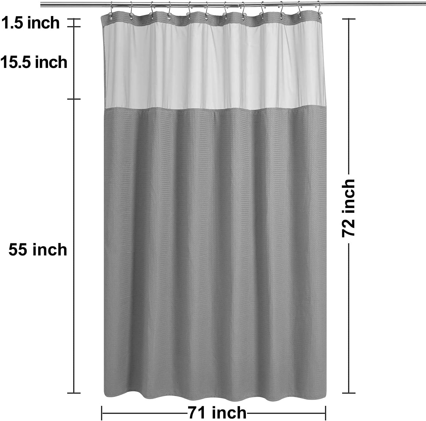 N&Y HOME Waffle Weave Shower Curtain with Snap-in Fabric Liner Set, 12 Hooks Included - Grey Shower Curtain Hotel Style, Water-Repellent & Washable, Mesh Top Window - 71x72, Gray
