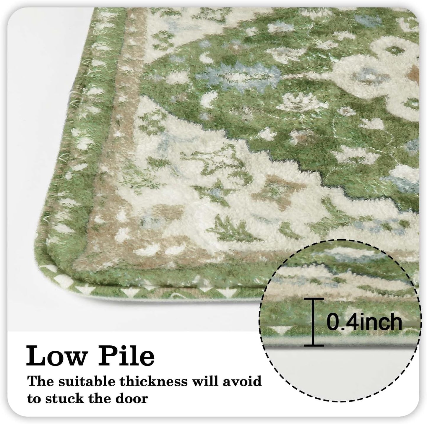 Uphome Vintage Bathroom Runner Rug Sage Green Boho Non-Slip Kitchen Runner Oriental Soft Machine Washable Hallway Rug Tribal Floral Aesthetic Shower Mat for Bedroom Entryway Kids Room, 24x71 inch