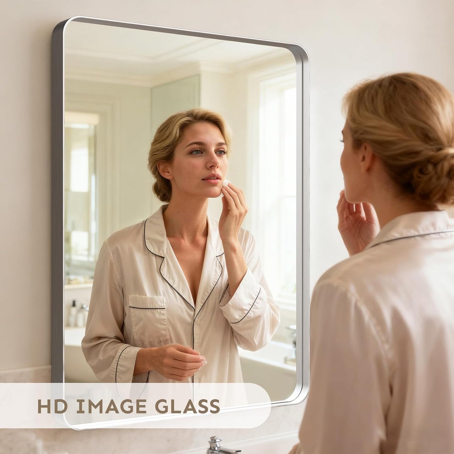 36x30"Bathroom Vanity Mirror for Wall, Aluminum Framed, Farmhouse Rectangle, Anti-Rust, HD Reflection Anti-Desilvering, Distortion Free, Tempered and Shatter-Proof Wall Mounted Mirror, Silver