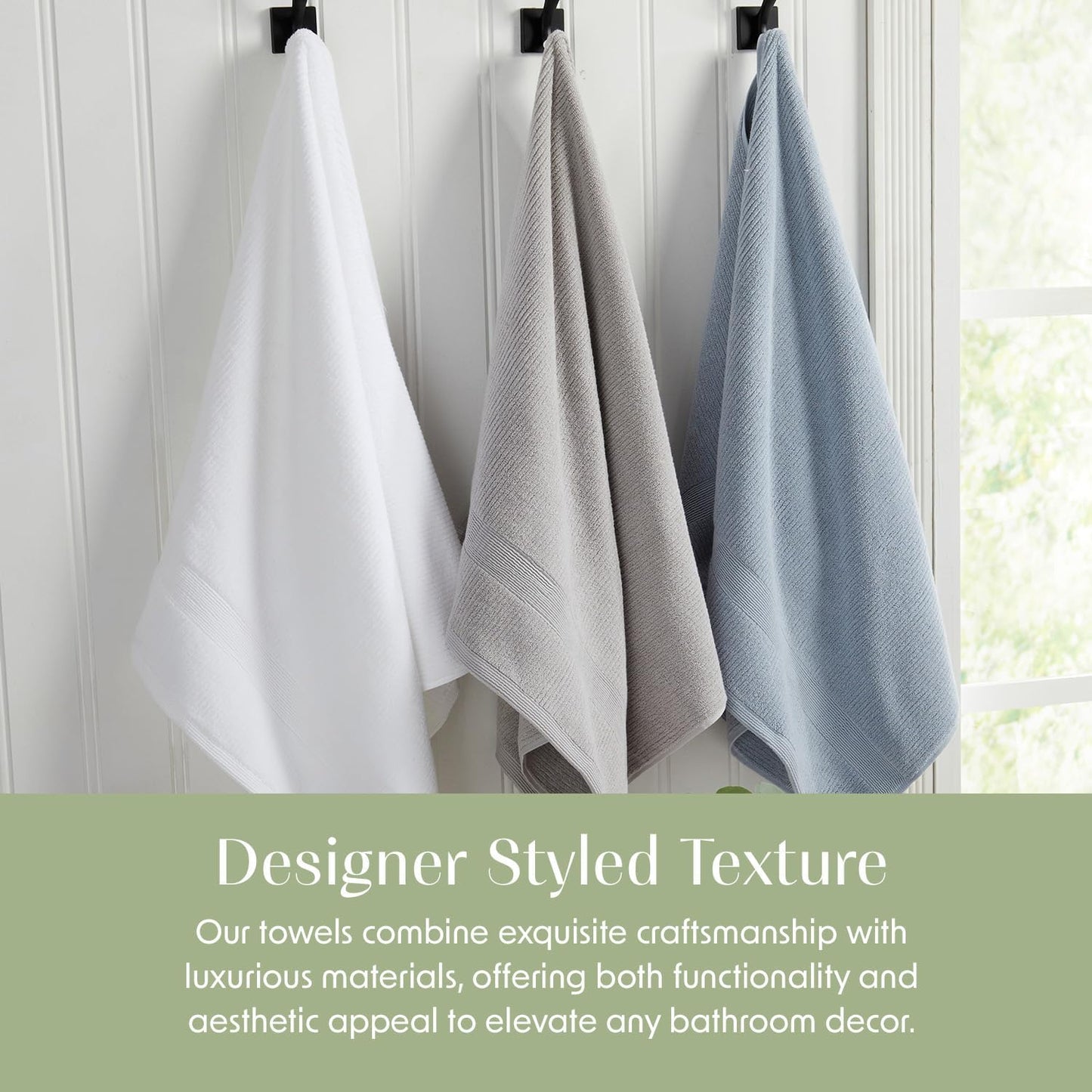 Springtree Home Grey Bath Towels Set of 6 | Ribbed Textured | 100% Combed Cotton | Absorbent Quick-Dry Gray Towels for Bathroom | Oeko-TEX® Standard 100 Cotton | Mauro Collection - High Rise Grey