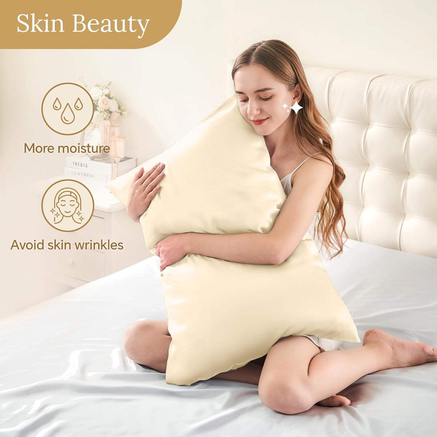 INFIIXSO Mulberry Silk Pillow Cases King Size Set of 2, Silk Pillowcase with Hidden Zipper 20"x36", Extraordinary Smooth and Soft Pillow Case for Hair and Skin(Ivory, 2 Pack)