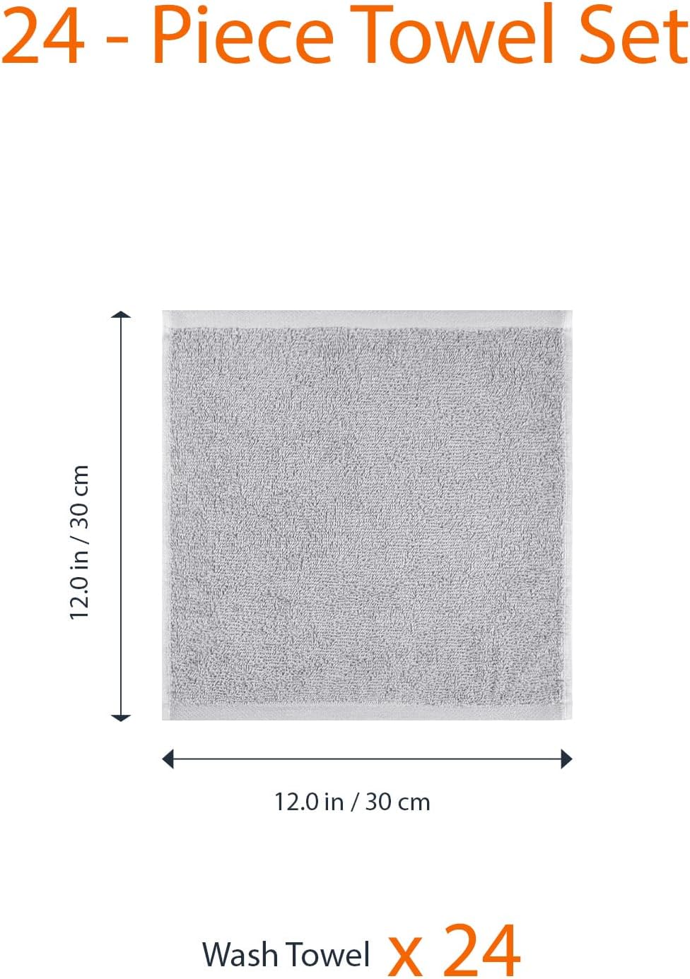 Amazon Basics Fast Drying Cotton Washcloths for Bathroom, Machine Washable, Extra Absorbent, 12 x 12 in, Gray, 24-Pack