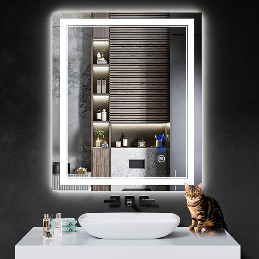 36"x30" LED Bathroom Mirror with Anti-Fog, Stepless Dimmable Lights, 3 Color Modes, Shatter-Proof Tempered Glass, Memory Function & Waterproof Design