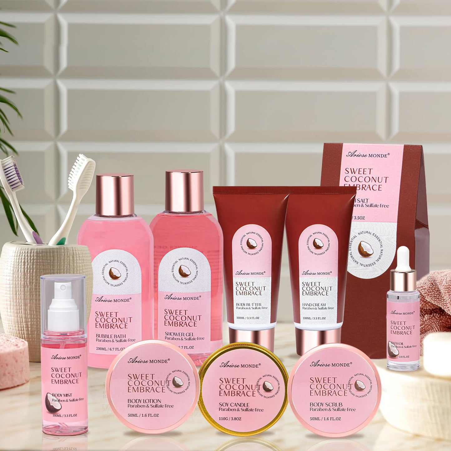 Gift Baskets for Women, Spa Gifts for Women - 17pcs Coconut Spa Gift Set with Body Lotion, Bubble Bath, Relaxing Bath Set, Birthday Christmas Gifts for Her