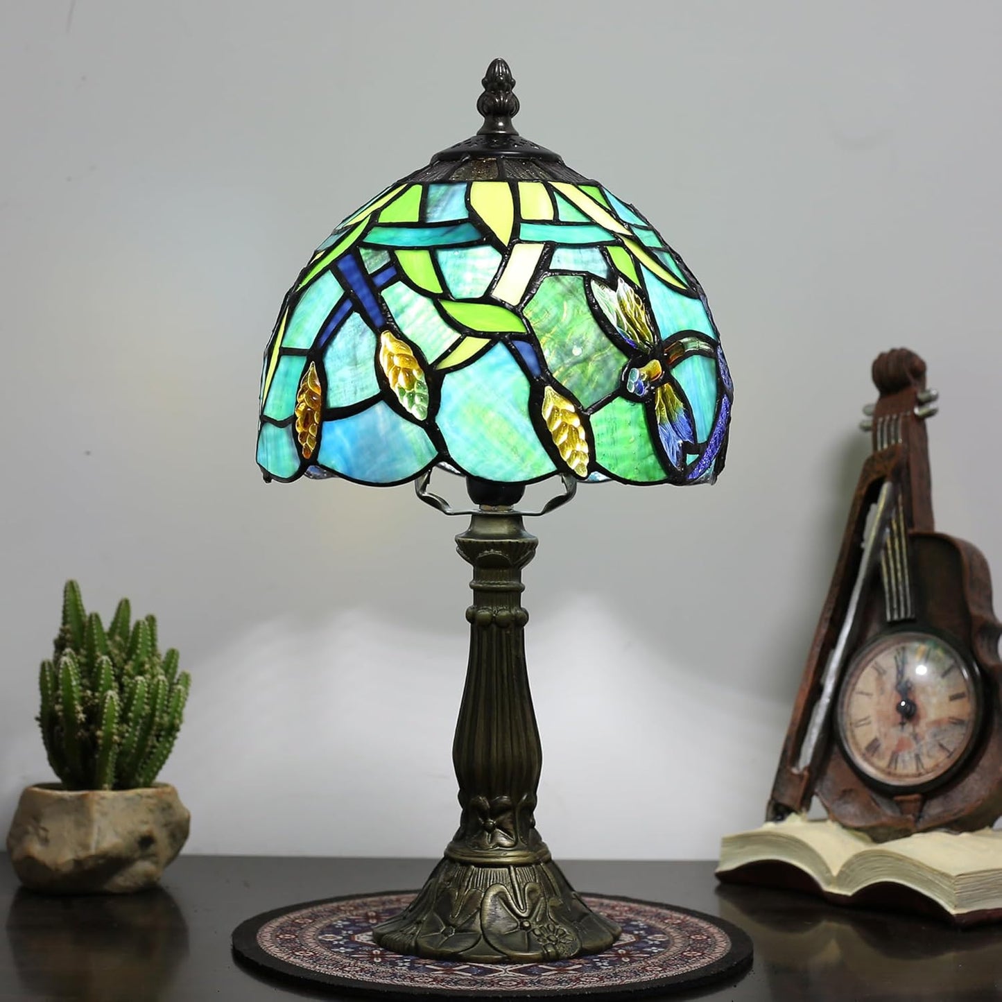 Tiffany Table lamp for Bedroom Bedside Nightstand Table Lamps for Living Room 3 Way Color Temperatures Stained Glass Table Lamp 8X8X15 Inch Home Office Reading Desk Lamp (Ear of Wheat)