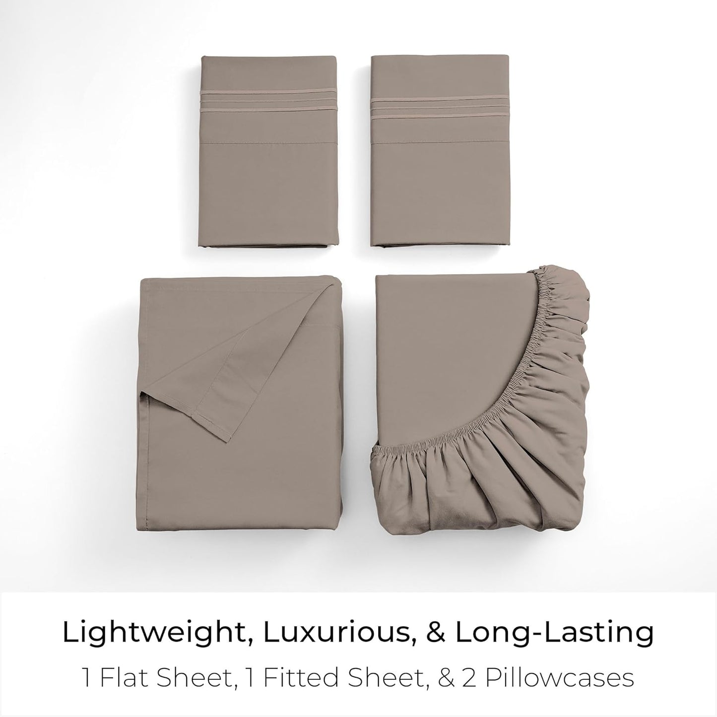 Mellanni Queen Sheets Set - 4 PC Iconic Collection Bedding - Hotel Luxury, Extra Soft, Cooling Bed Sheets - Wrinkle, Fade, Stain Resistant (Queen, Tan)