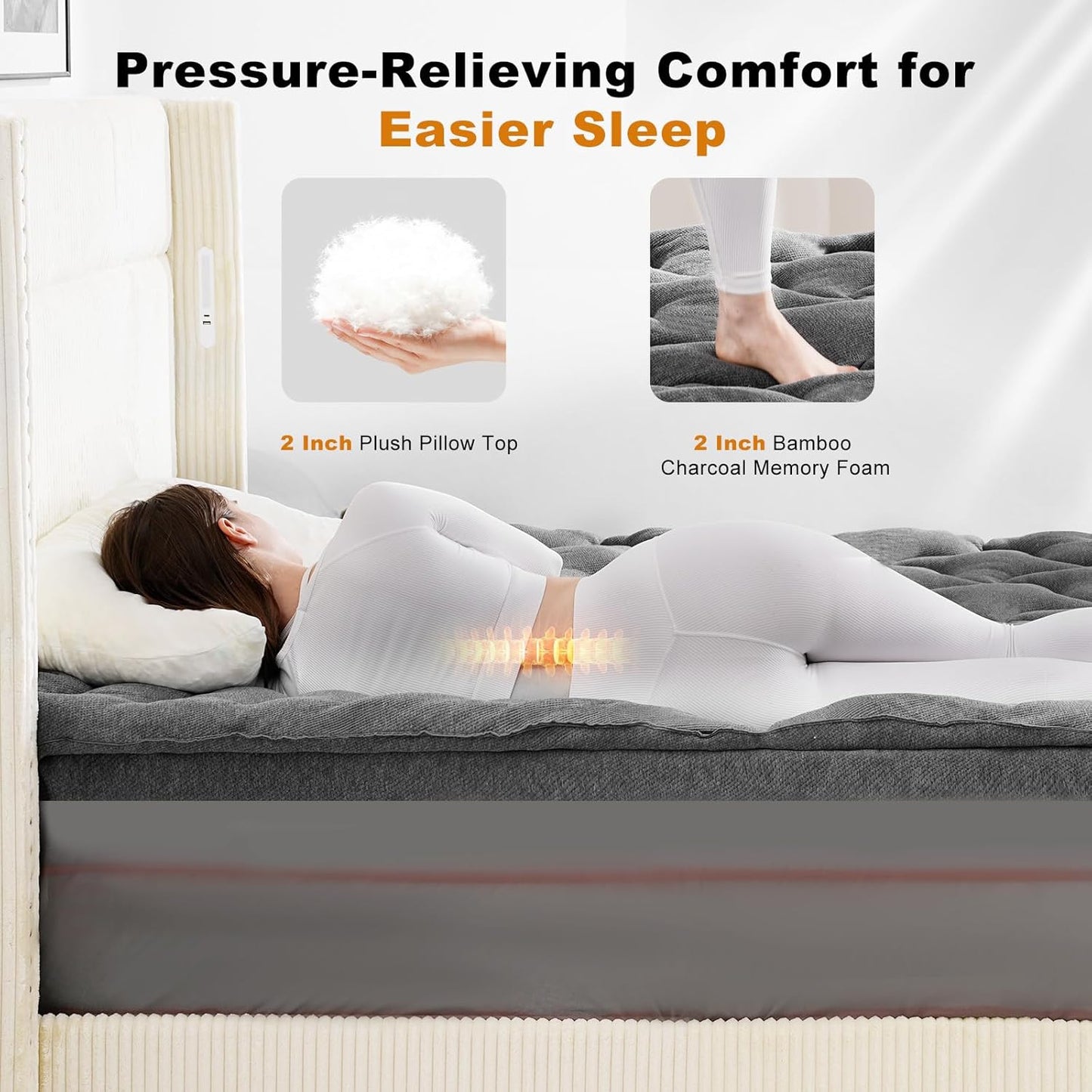 Dual Layer 4 Inch Bamboo Memory Foam Mattress Topper Full Size, 2 Inch Thick Soft Quilted Pillow Top Cover Plus 2 Inch Charcoal Gel Memory Foam Mattress Pad for Back Pain Relief