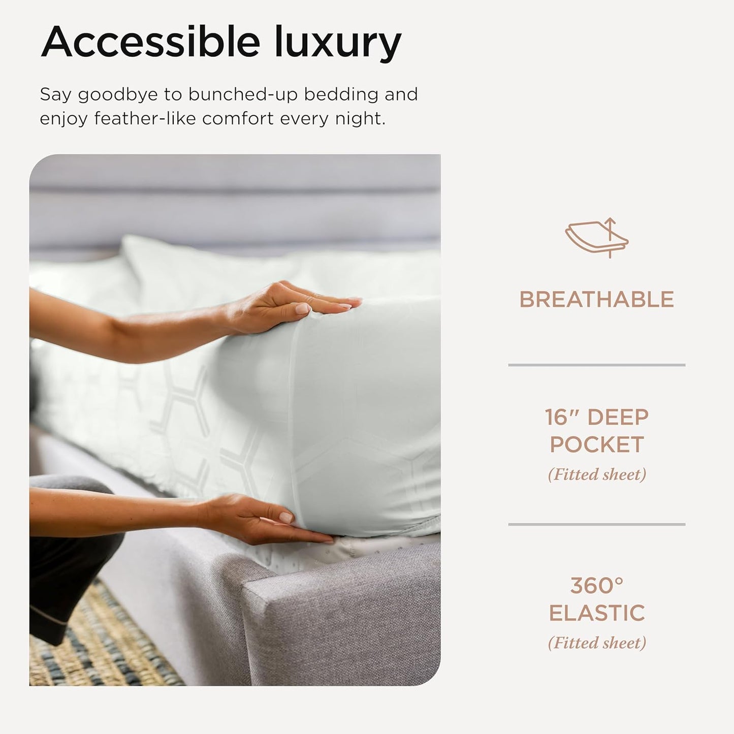 Threadmill 100% Cotton Sheets for King Size Bed - 600 Thread Count King Bed Sheets Set with 16” Deep Pocket - Jacquard Sateen Weave 4-Piece Bedding Set with Cooling Effect, Light Grey