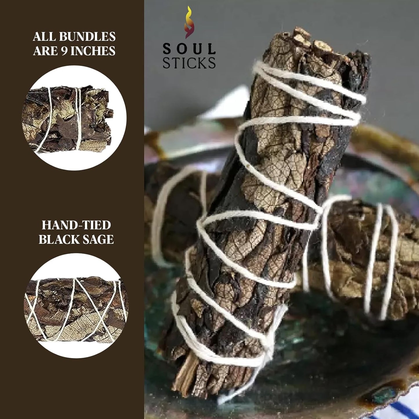 Soul Sticks Black Sage Smudge Stick 1 Pack - 9 Inch | Floral Sage House Blessing | Cleanses House & Negative Energy