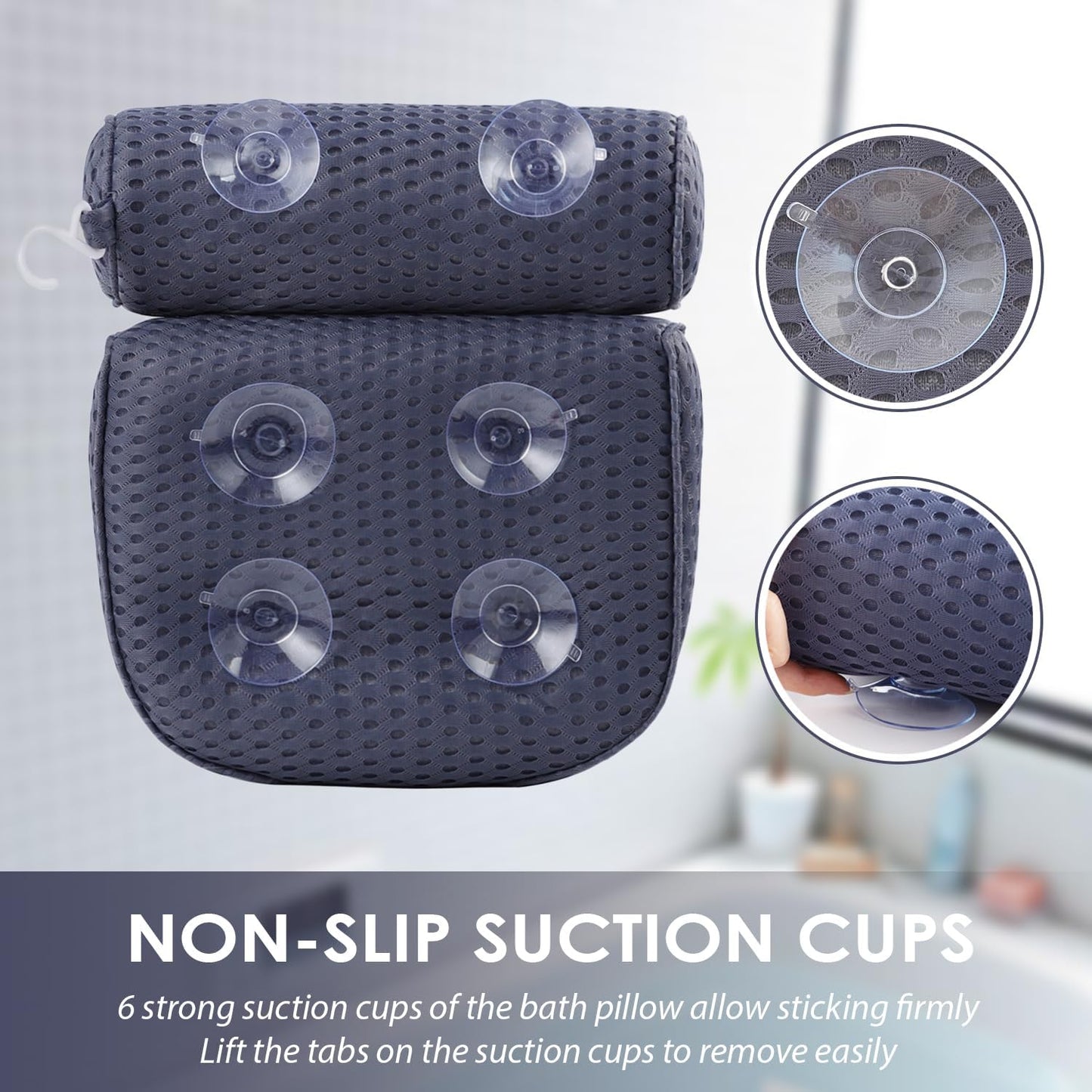 AEROiVi Luxury Bath Pillows for Tub，Bath Pillow Bathtub Pillows for Head and Neck Support Bath Cushion Made from Soft Spacer Mesh Material with Suction Cups (Dark Blue)