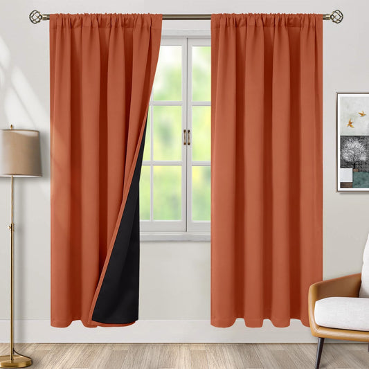 BGment Terracotta 100% Blackout Curtains for Bedroom, Fall Full Room Darkening Noise Reducing Living Room Curtains 72 Inch Length, Thermal Insulated Rod Pocket Window Drapes 2 Panels, 42 Inch Wide