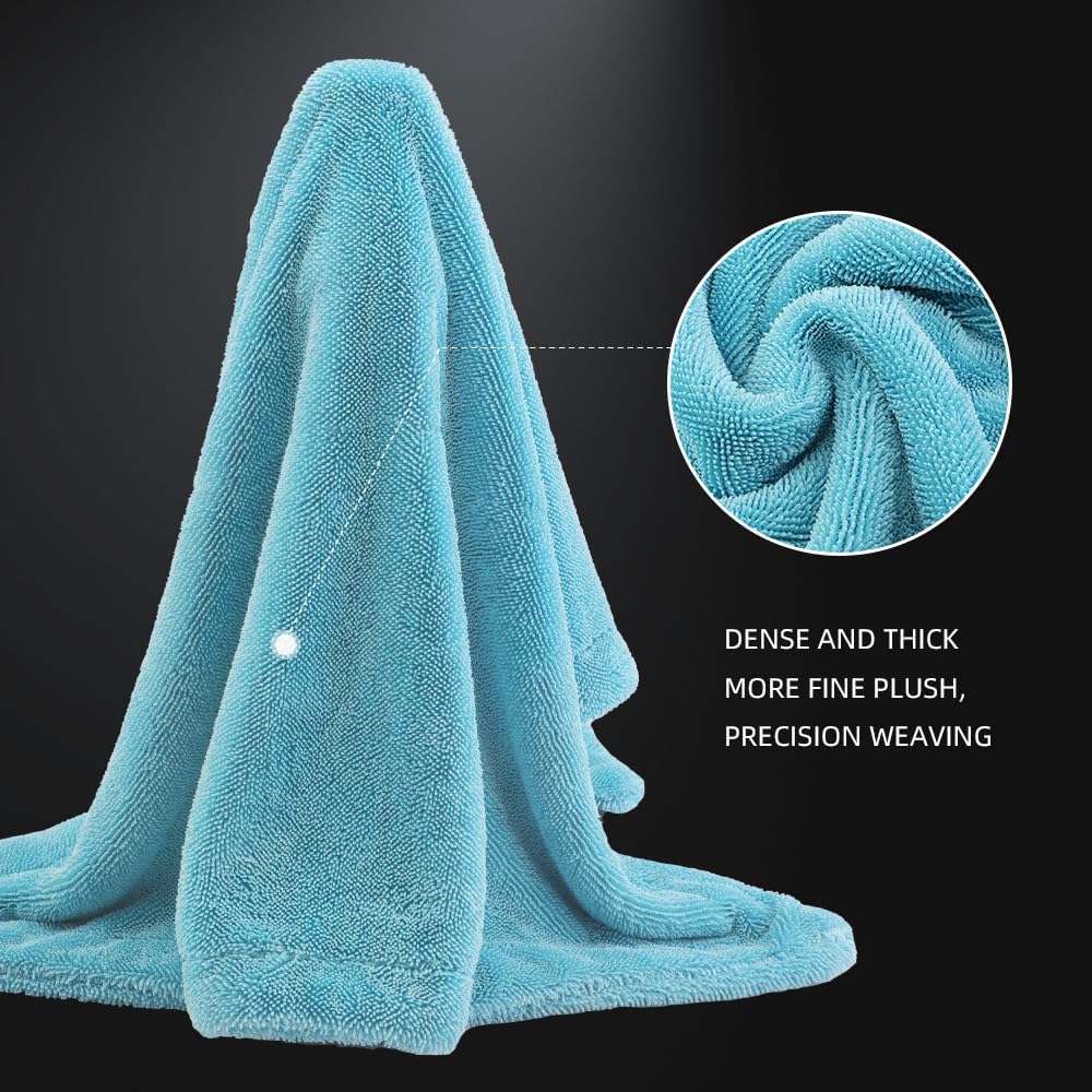 SPTA The Liquid8r - Absorbent 70/30 Blend Microfiber Drying Towel for Cars, Trucks, SUVs, Safe for Detailing + Scratch Free, Twist Loop, 1100gsm, 26.8in x 36.2in, Aqua Blue-MT037